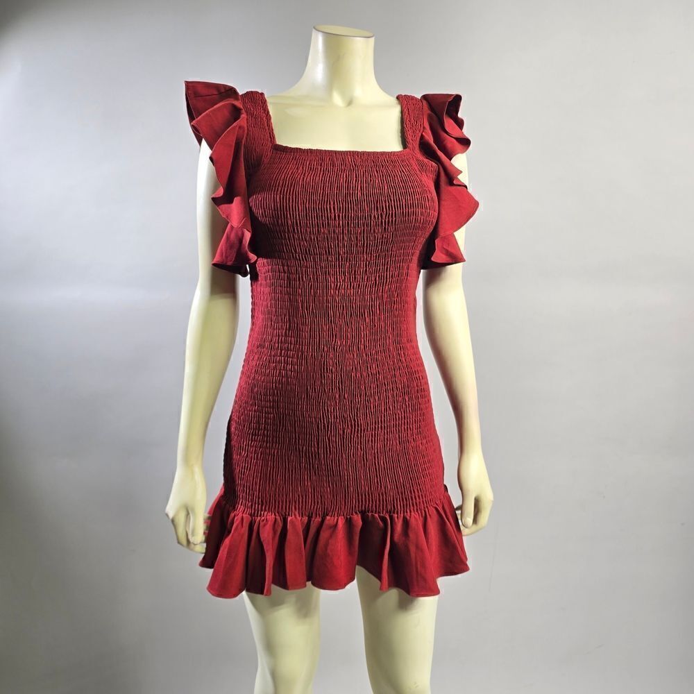 Vestique Medium Elegant Red Ruffle Sleeve Dress R14